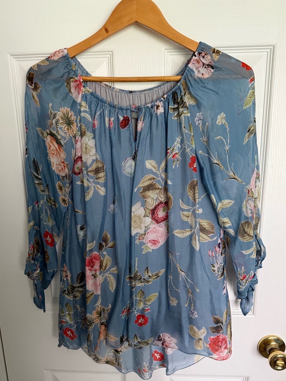 lola Blue Floral Peasant Blouse